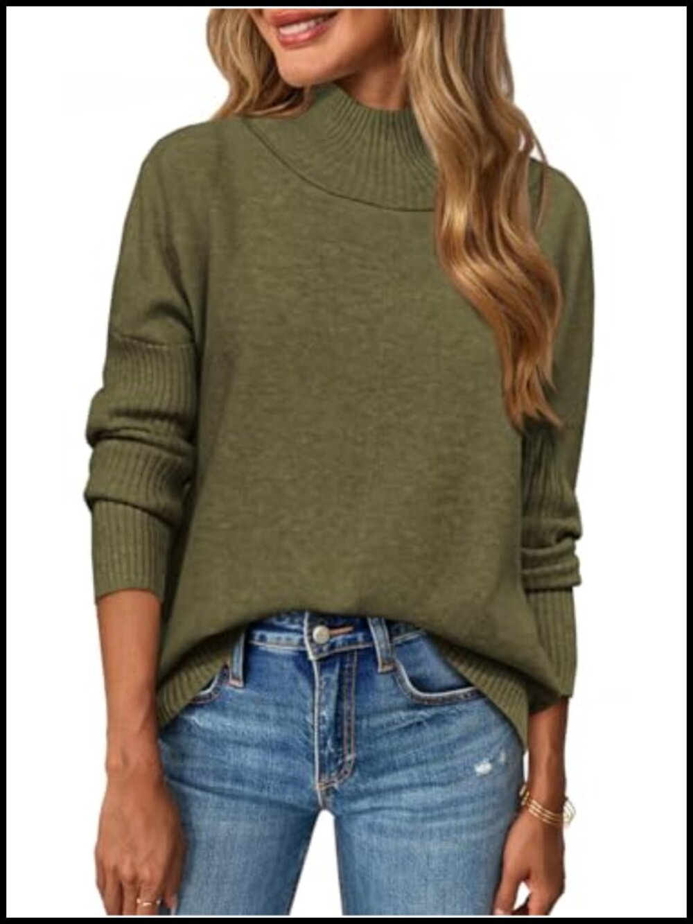 Women's Mock Neck Batwing Sleeve Pullover Sweater Soft Knit Fall Winter Juniors